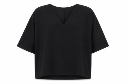 Gallery Women Black V-Neck 3/4 Sleeve Relaxed Fit Blouse XL