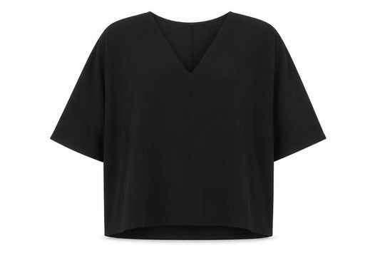 Front view of Gallery Women Black V-Neck 3/4 Sleeve Relaxed Fit Blouse XL