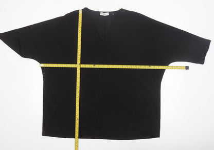 Gallery Women Black V-Neck 3/4 Sleeve Relaxed Fit Blouse XL