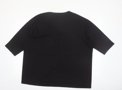 Gallery Women Black V-Neck 3/4 Sleeve Relaxed Fit Blouse XL