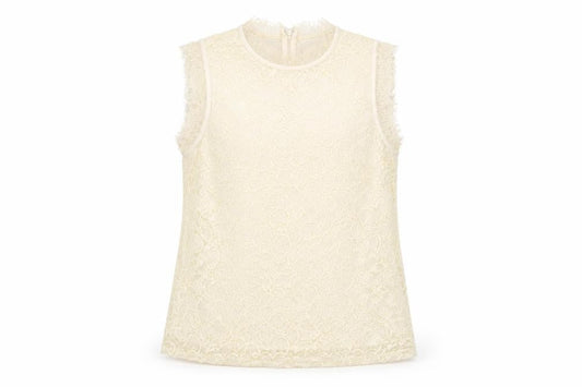 VILA Women’s Beige Lace High Neck Sleeveless Camisole Blouse M