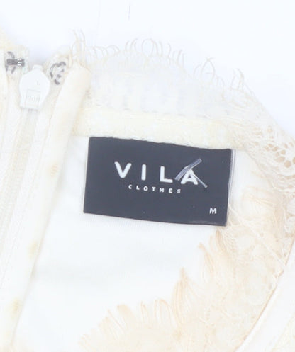 Vila Women’s Beige Lace High Neck Sleeveless Camisole Blouse M