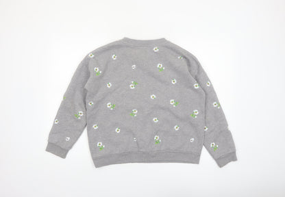 Jack Wills Women Grey Floral Embroidered Pullover Sweatshirt UK10