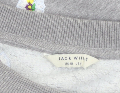 Jack Wills Women Grey Floral Embroidered Pullover Sweatshirt UK10