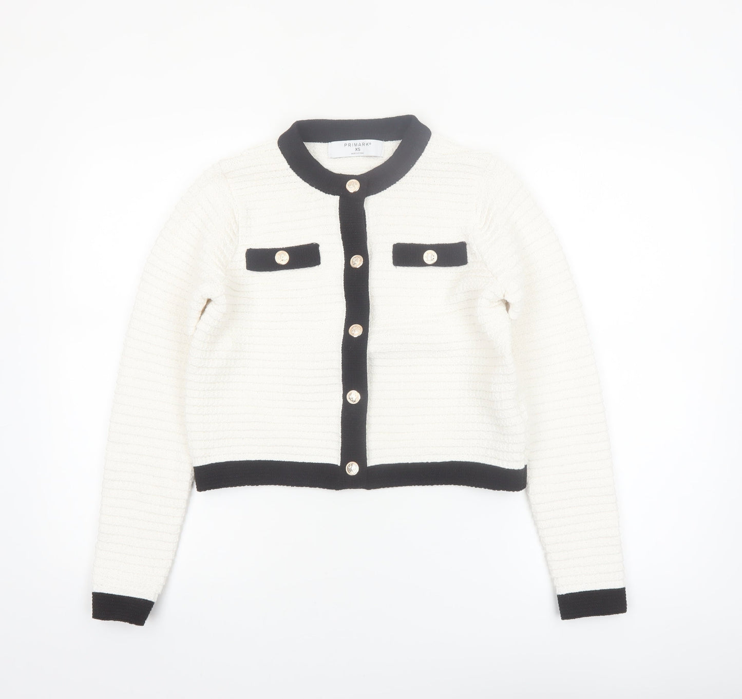Primark Women’s Ivory Black Trim Button Cardigan XS Classic Knit
