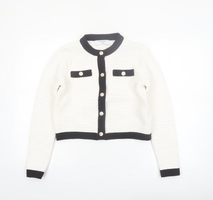 Primark Women’s Ivory Black Trim Button Cardigan XS Classic Knit
