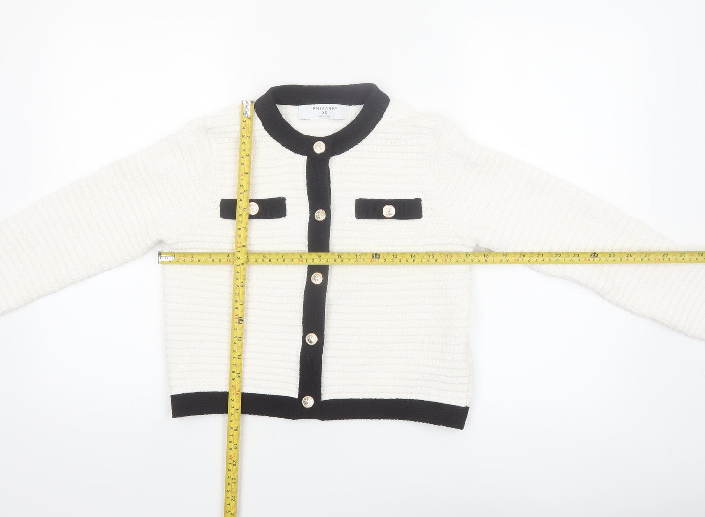 Primark Women’s Ivory Black Trim Button Cardigan XS Classic Knit