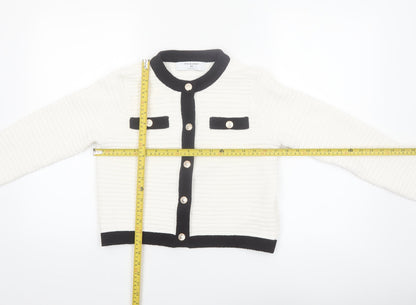 Primark Women’s Ivory Black Trim Button Cardigan XS Classic Knit