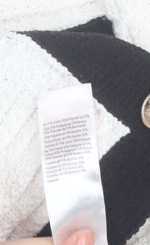 Primark Women’s Ivory Black Trim Button Cardigan XS Classic Knit