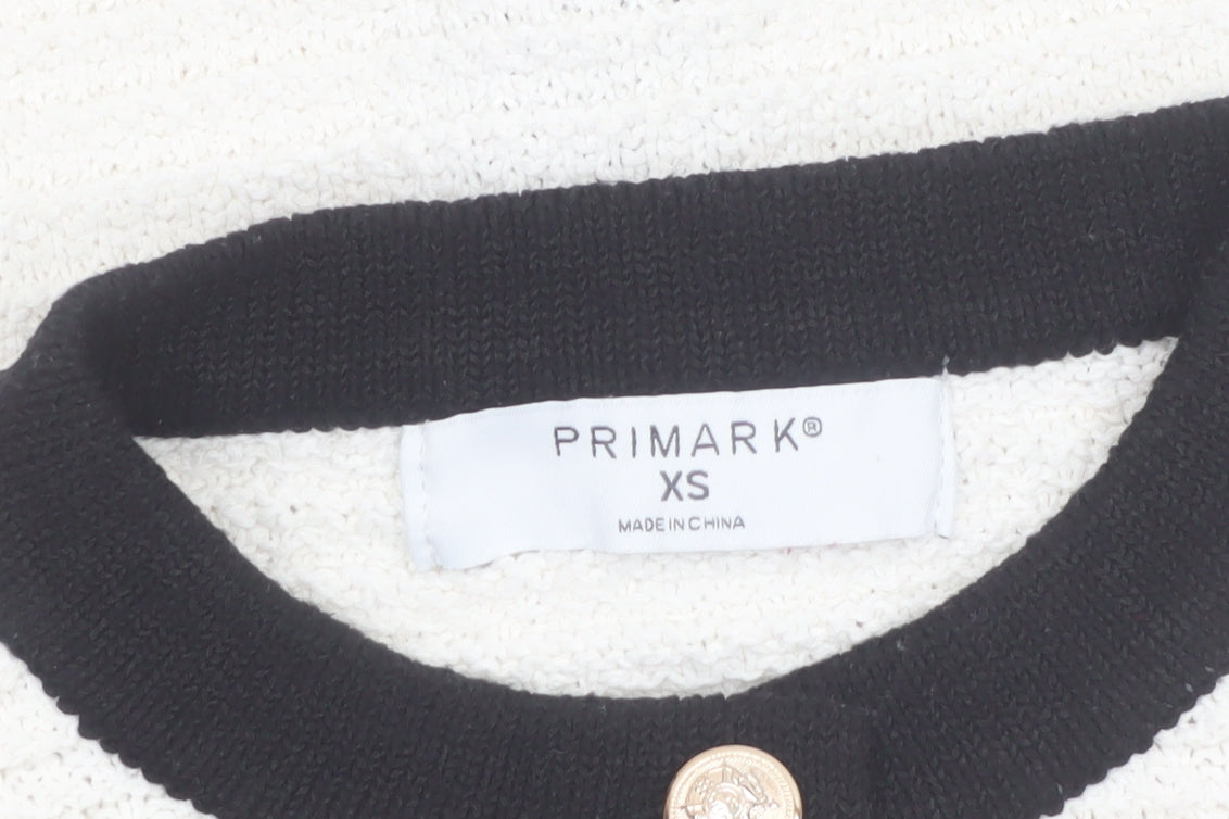 Primark Women’s Ivory Black Trim Button Cardigan XS Classic Knit