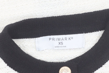 Primark Women’s Ivory Black Trim Button Cardigan XS Classic Knit