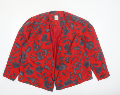 Elvi Women's Red Floral Blazer Jacket Size 16 Lined Polyester