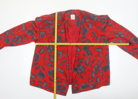 Elvi Women's Red Floral Blazer Jacket Size 16 Lined Polyester