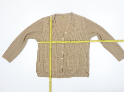 Naura's Women Beige Cable-Knit Long Sleeve Cardigan Size 12
