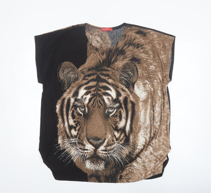Meggie Women's Brown Tiger Print Beaded Relaxed T-Shirt XL