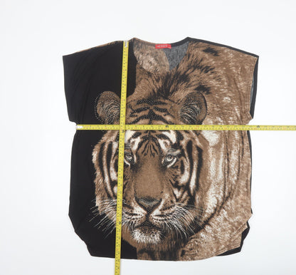 Meggie Women's Brown Tiger Print Beaded Relaxed T-Shirt XL