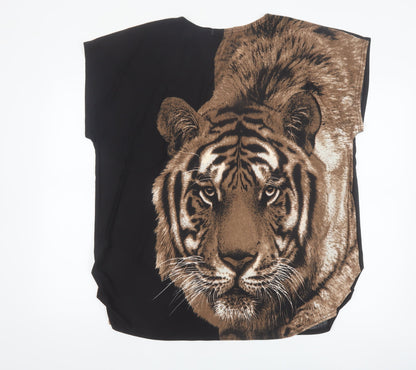 Meggie Women's Brown Tiger Print Beaded Relaxed T-Shirt XL