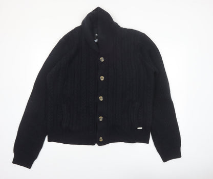 Threadbare Men's Black 2XL Cable-Knit Button Cardigan Jumper