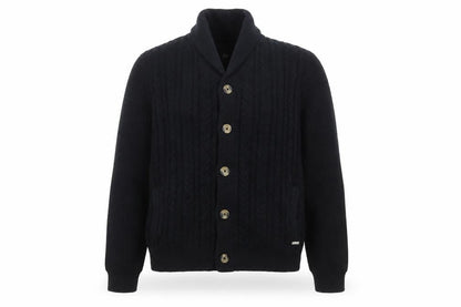 Threadbare Men's Black 2XL Cable-Knit Button Cardigan Jumper
