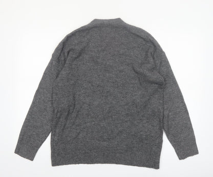 Next Womens Grey Star Embroidered Wool Blend Pullover Jumper Size M