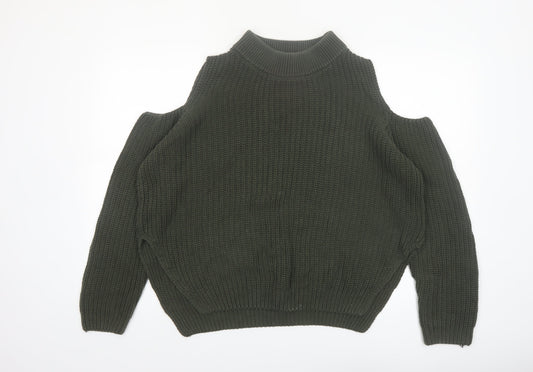 French Connection Women's Green Cold Shoulder Knit Jumper M