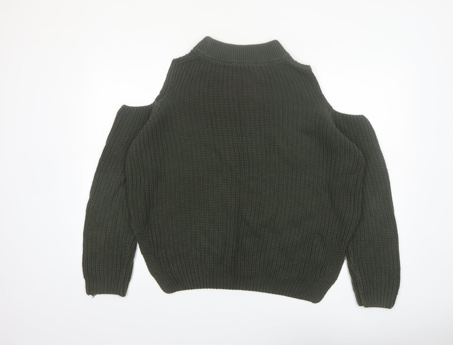 French Connection Women's Green Cold Shoulder Knit Jumper M