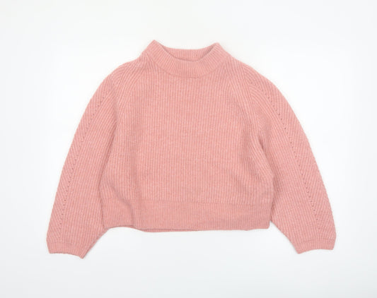 Topshop Women Pink Mock Neck Knit Pullover Jumper Size S