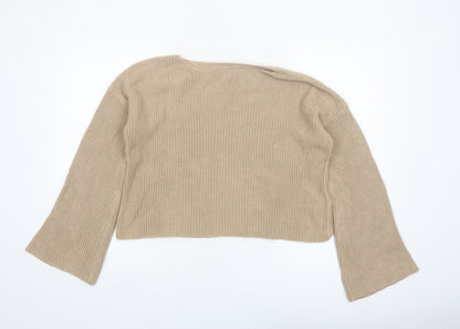 NA-KD Women’s Beige Chunky Knit Bell Sleeve Pullover Jumper Size M