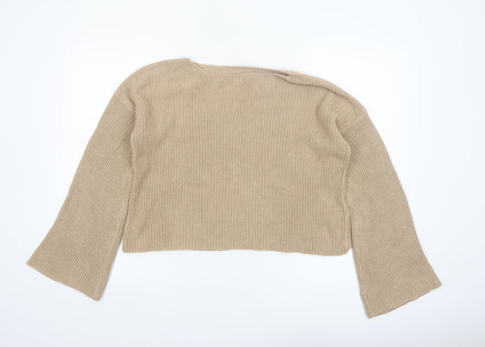 NA-KD Women’s Beige Chunky Knit Bell Sleeve Pullover Jumper Size M