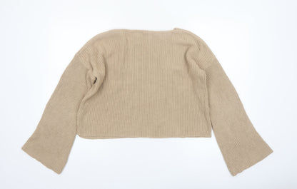NA-KD Women’s Beige Chunky Knit Bell Sleeve Pullover Jumper Size M