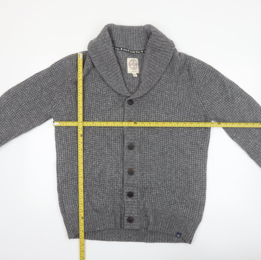 Fat Face Men's Grey L Wool Blend Chunky Knit Shawl Collar Cardigan