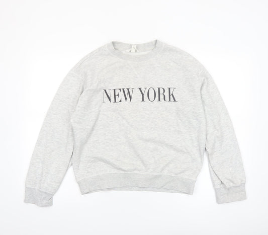 H&M Womens Grey XS Pullover Crew Neck Sweatshirt NEW YORK Print