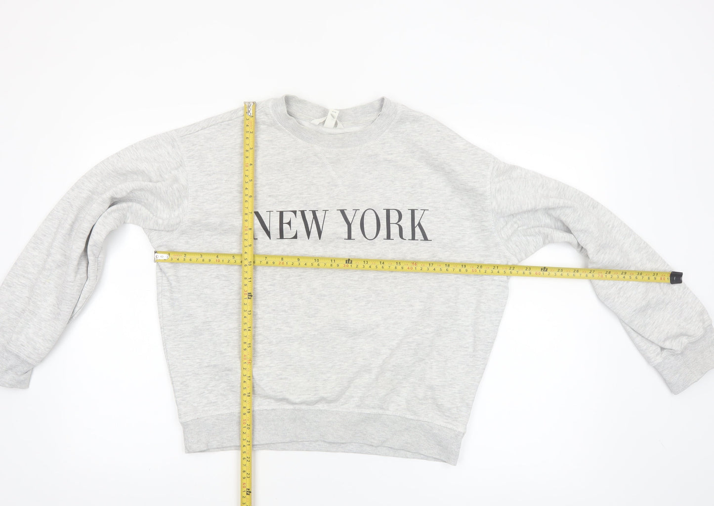 H&M Womens Grey XS Pullover Crew Neck Sweatshirt NEW YORK Print