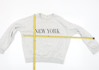 H&M Womens Grey XS Pullover Crew Neck Sweatshirt NEW YORK Print