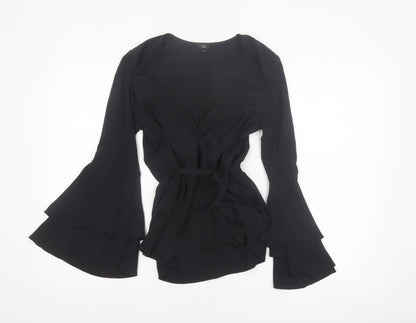 River Island Women’s Black Wrap Blouse Size 8 Bell Sleeve