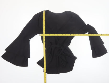 River Island Women’s Black Wrap Blouse Size 8 Bell Sleeve