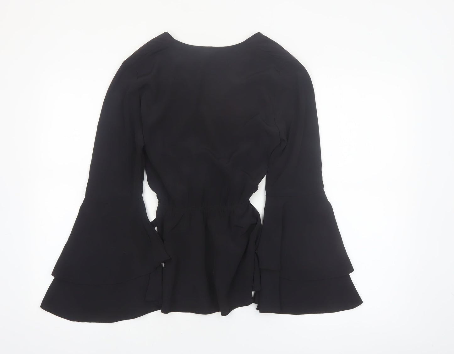 River Island Women’s Black Wrap Blouse Size 8 Bell Sleeve