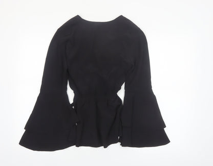 River Island Women’s Black Wrap Blouse Size 8 Bell Sleeve