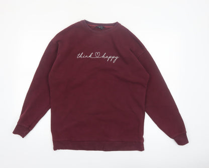 New Look Womens Burgundy Think Happy Pullover Sweatshirt Size S