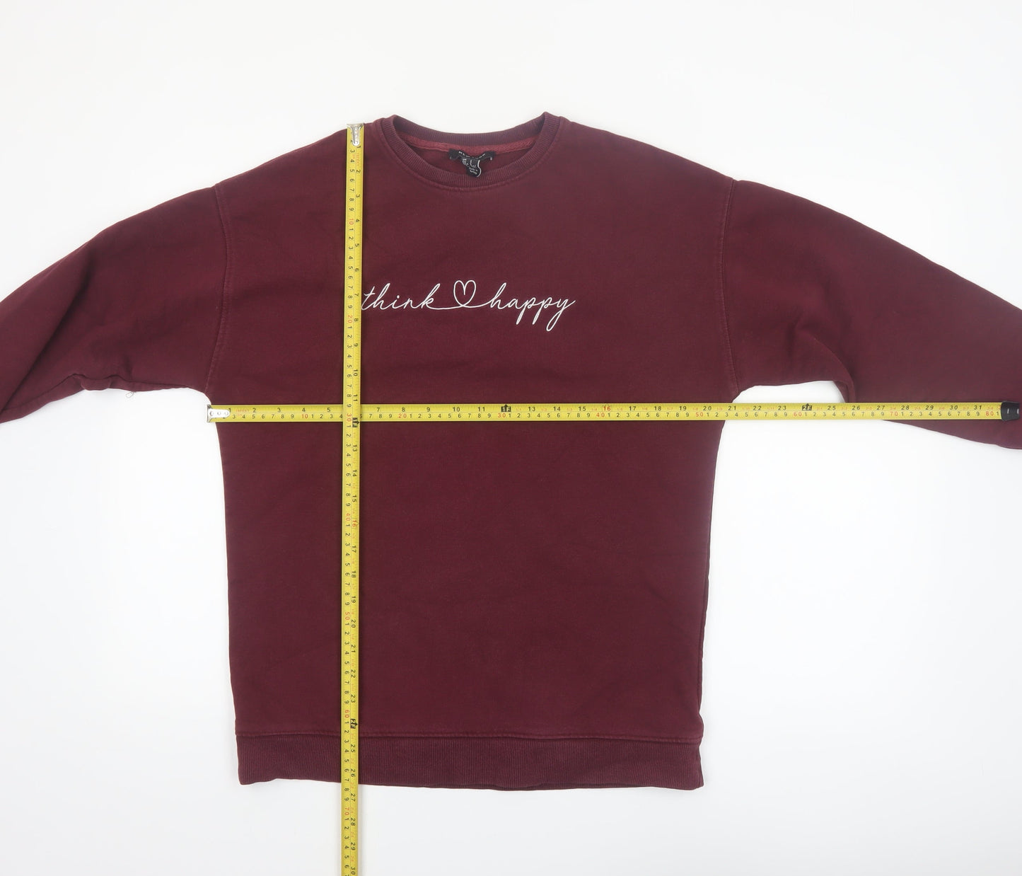 New Look Womens Burgundy Think Happy Pullover Sweatshirt Size S