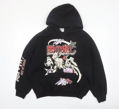 Bershka Men’s Black Anime Graphic Pullover Hoodie Size S