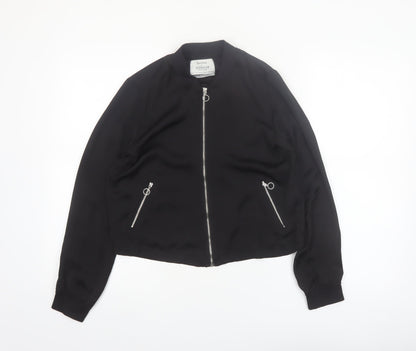 Bershka Womens Black Bomber Jacket Size 8 Regular Zip Pockets