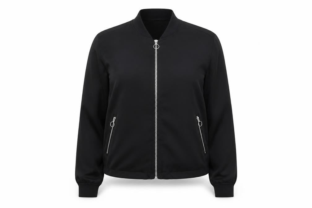 Bershka Womens Black Bomber Jacket Size 8 Regular Zip Pockets