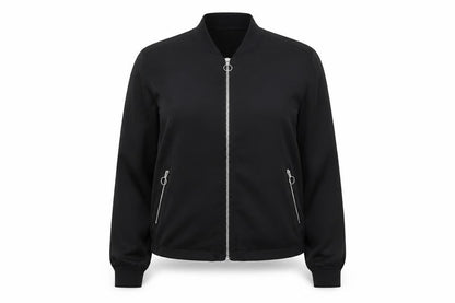 Bershka Womens Black Bomber Jacket Size 8 Regular Zip Pockets