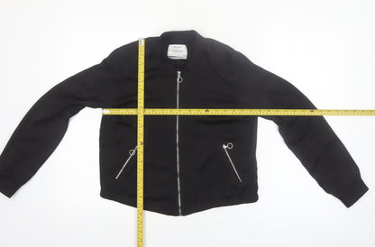 Bershka Womens Black Bomber Jacket Size 8 Regular Zip Pockets