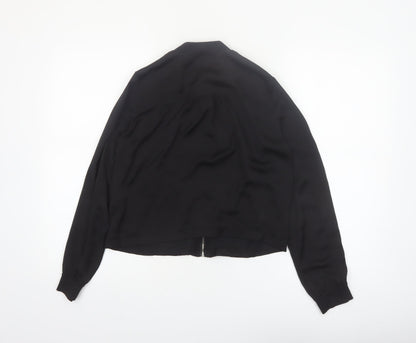Bershka Womens Black Bomber Jacket Size 8 Regular Zip Pockets