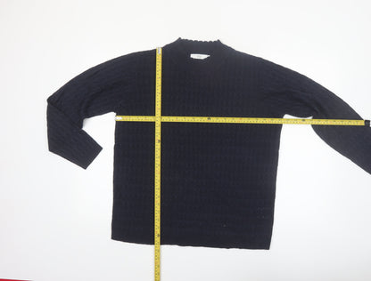 Isle Womens Black Cable-Knit Acrylic Jumper L Crew Neck Knitwear