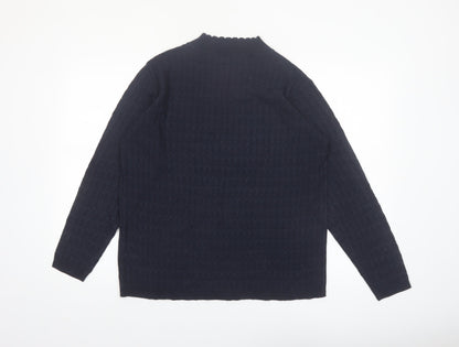Isle Womens Black Cable-Knit Acrylic Jumper L Crew Neck Knitwear
