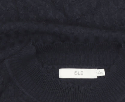Isle Womens Black Cable-Knit Acrylic Jumper L Crew Neck Knitwear