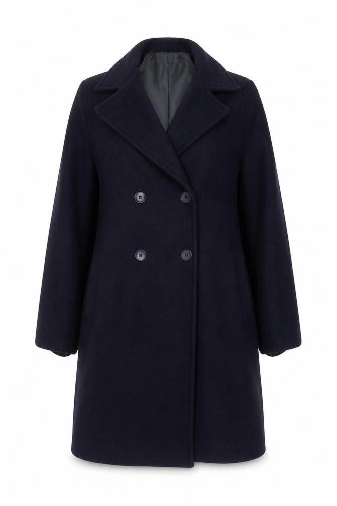 Azul Women's Blue Wool Long Overcoat M Classic Lined Buttoned